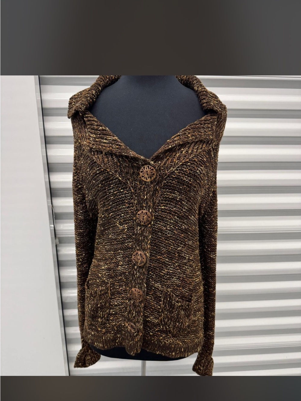BCBGMaxAzria Women’s Brown Marled Shawl-Collar Button Cardigan